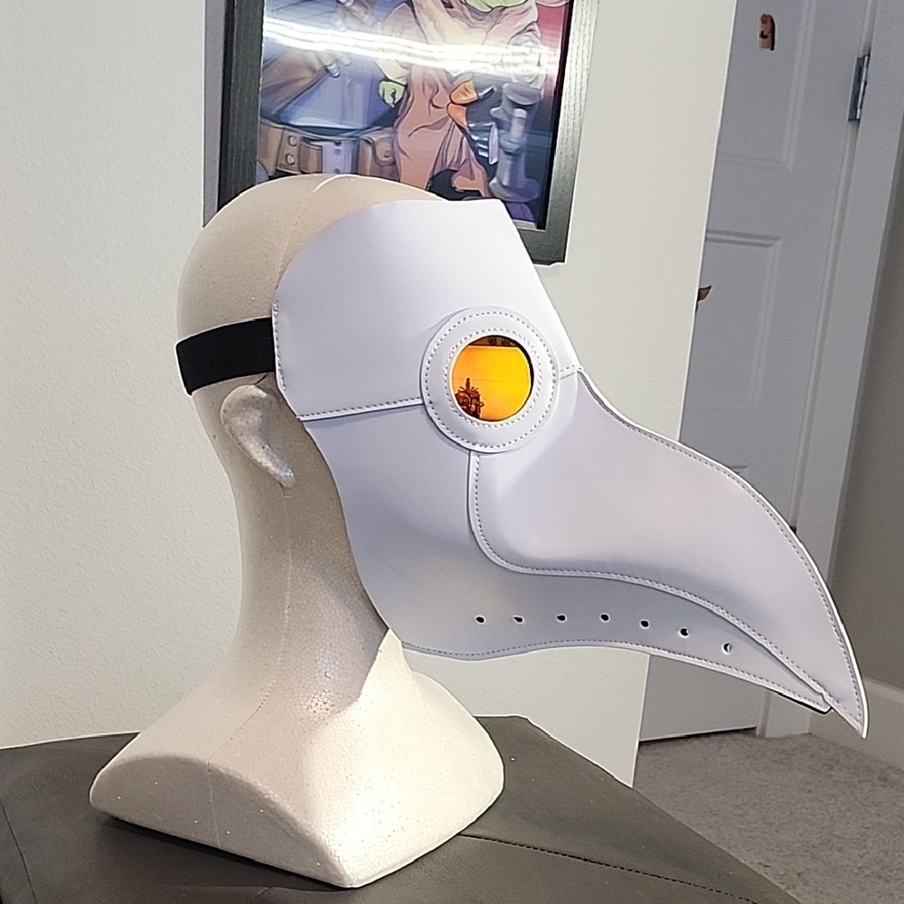 White Plague Doctor Mask with Orange Lens
